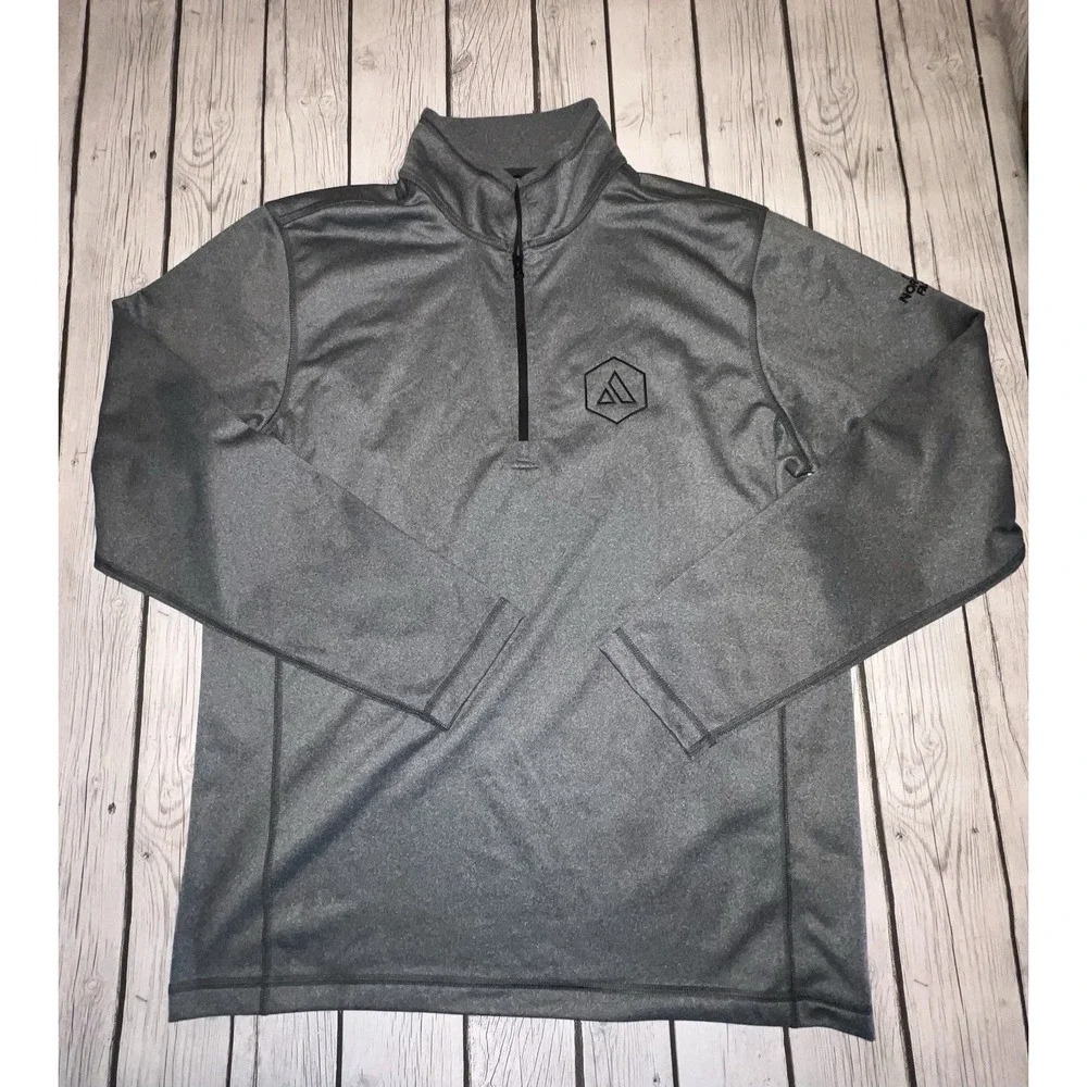 The North Face Sweater Mens Large Gray Long Sleeve Fleece 1/4 Zip Logo*
